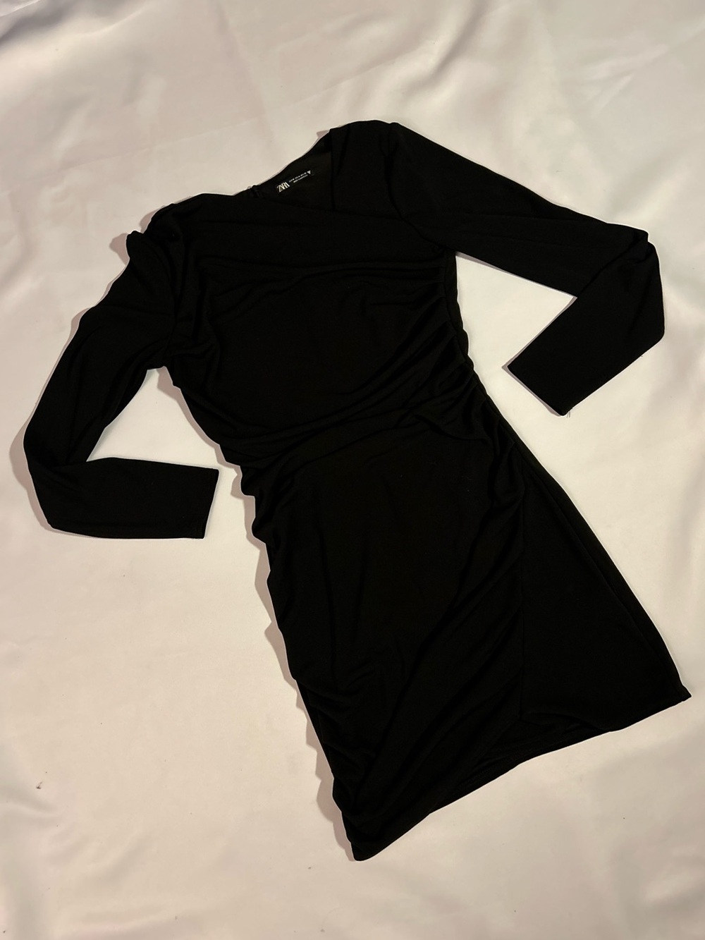 Zara Black Long-Sleeve Ruched Bodycon Dress